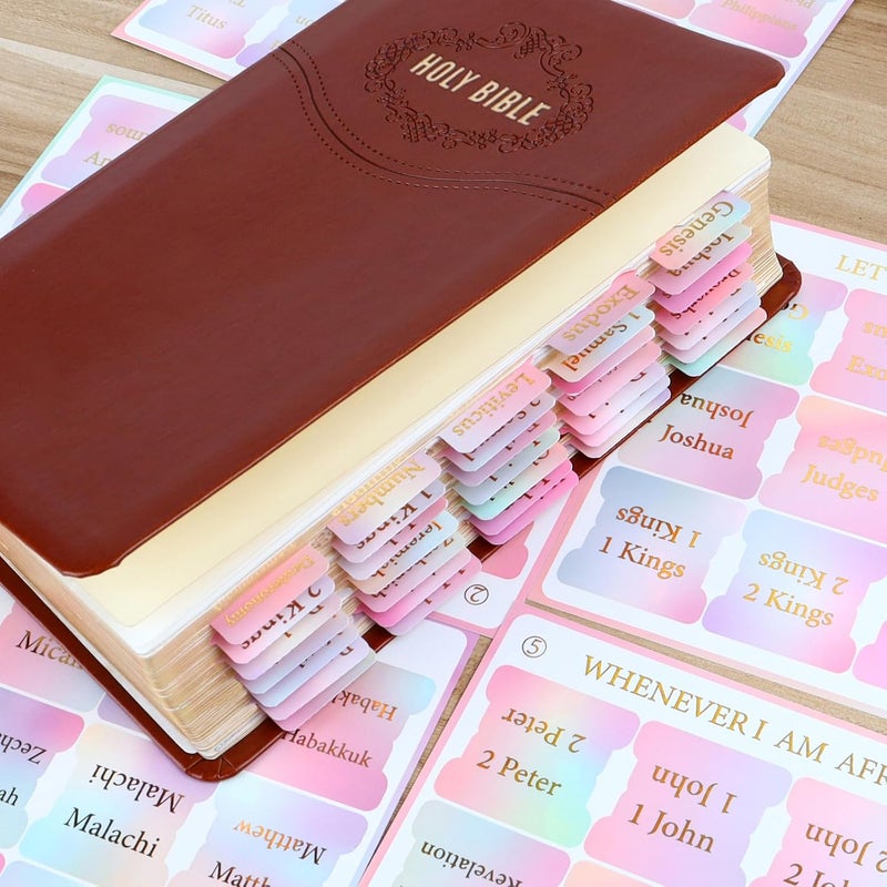 DOMMARE Bible Tabs for Women Girls, Large Print Gold Foil Embosse Waterproof Bible Bookmarks, Rainbows Index Tabs Study Supplies Guide Kit, Baptism Christian Gifts for Men Boys Beginner, 75 Pieces - Image 4